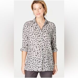 J. Jill Love Linen Essential  Black and White Button Down Shirt 100% Linen